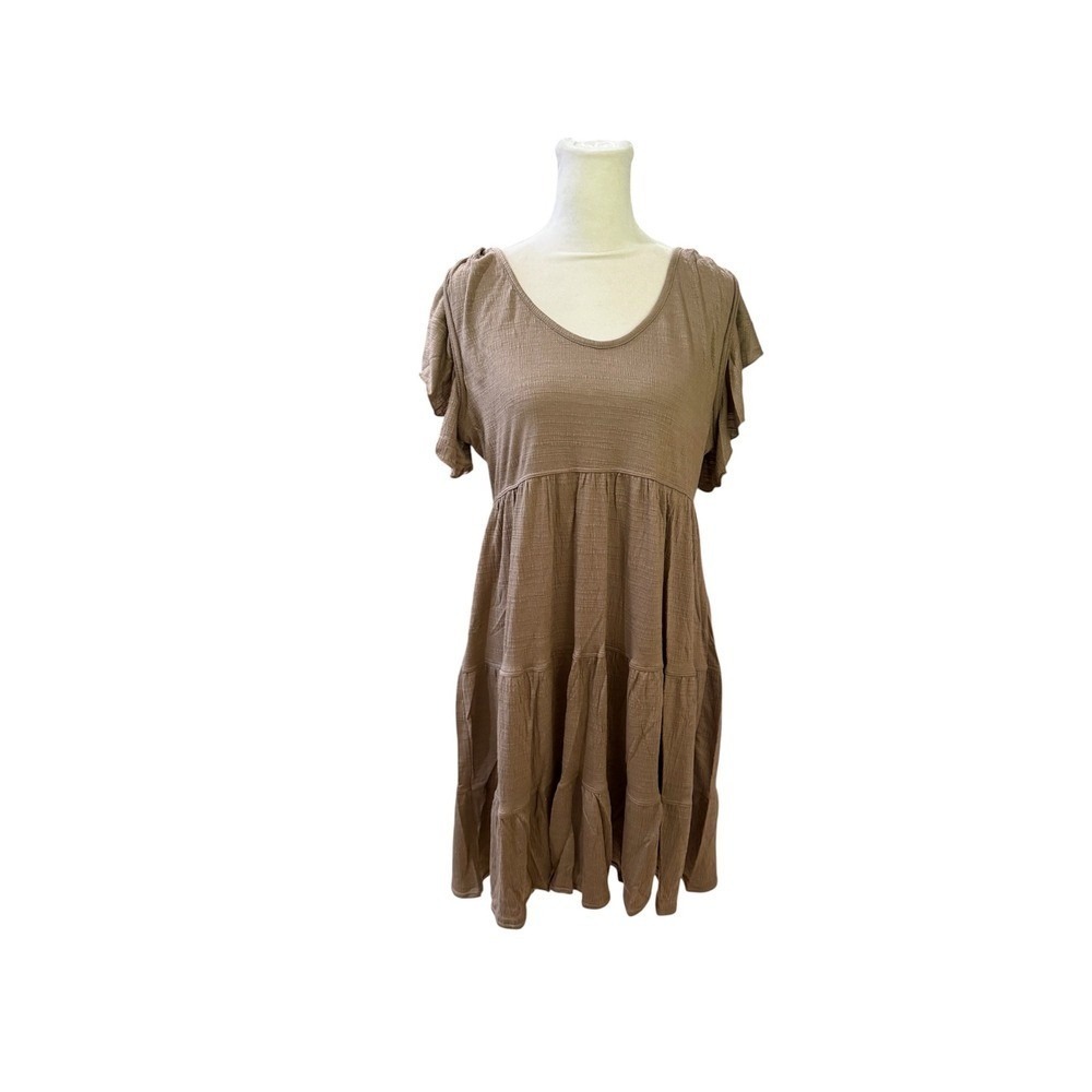 Max Studio Mocha Brown Ruffle Sleeve Tiered Babydoll Dress Large NWT